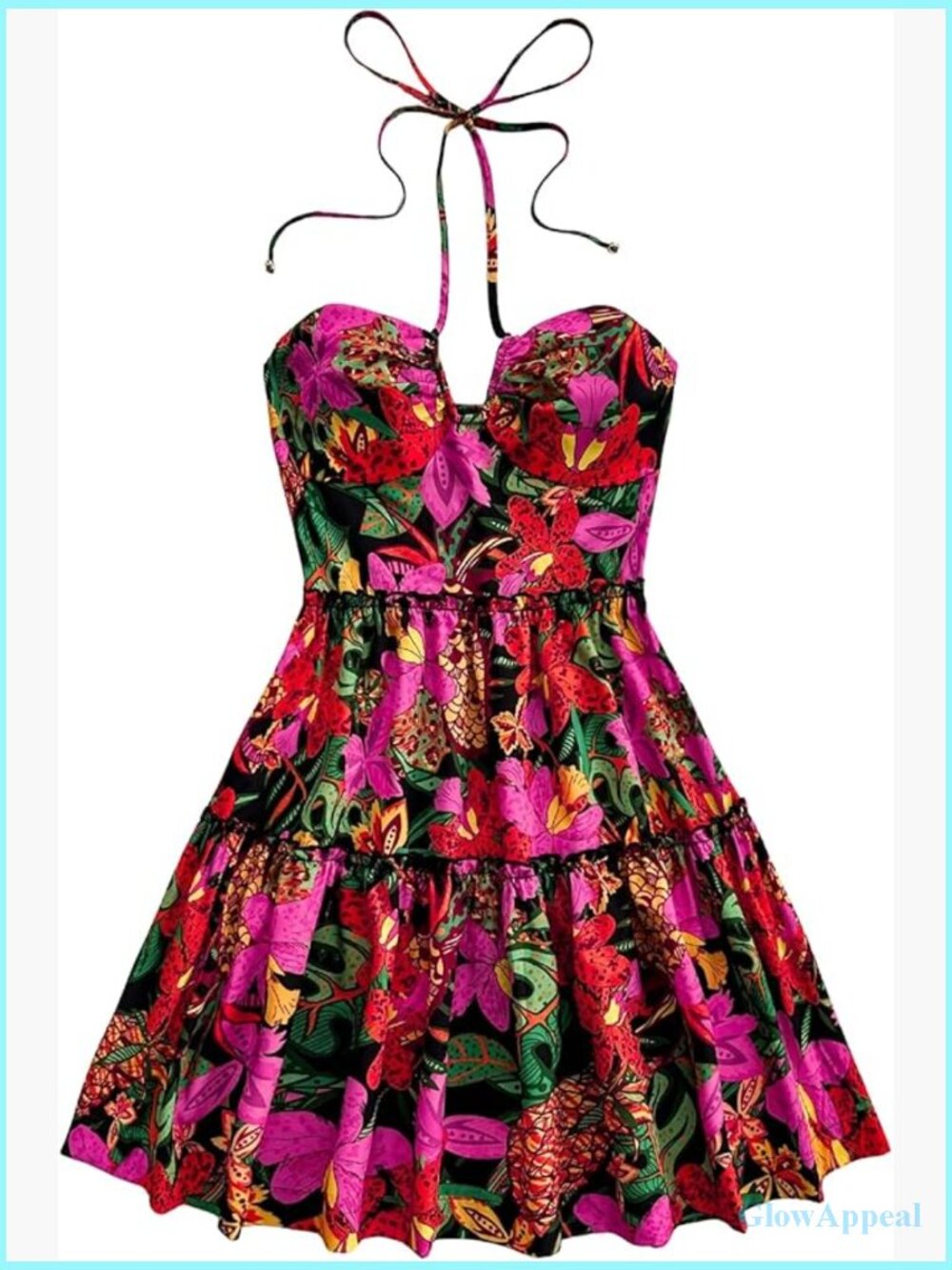 Sleeveless Halter Floral Mini Sun Dress Boho Vacation